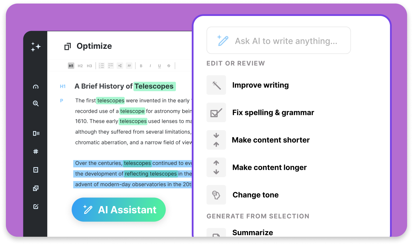 MarketMuse Optimize content planning and topic coverage interface