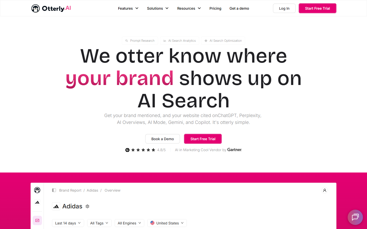 Otterly AI search monitoring homepage screenshot for ChatGPT and AI Overviews