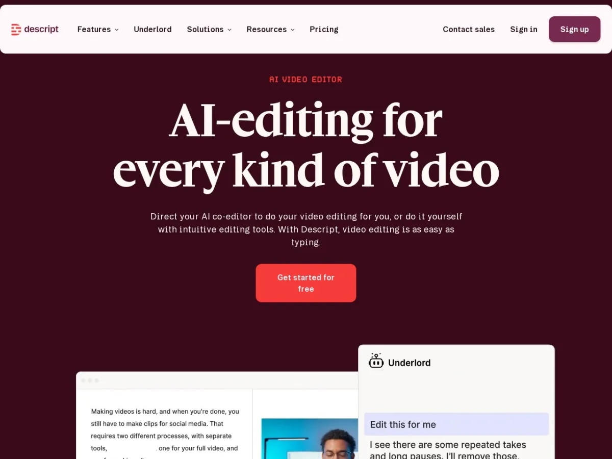 Descript AI video and podcast editing platform preview