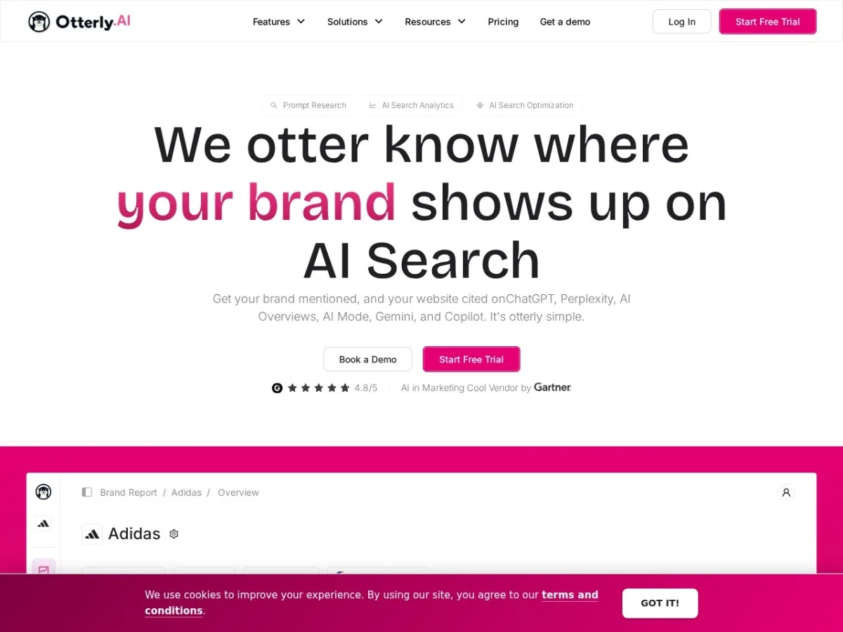 OtterlyAI homepage preview for AI visibility tracking