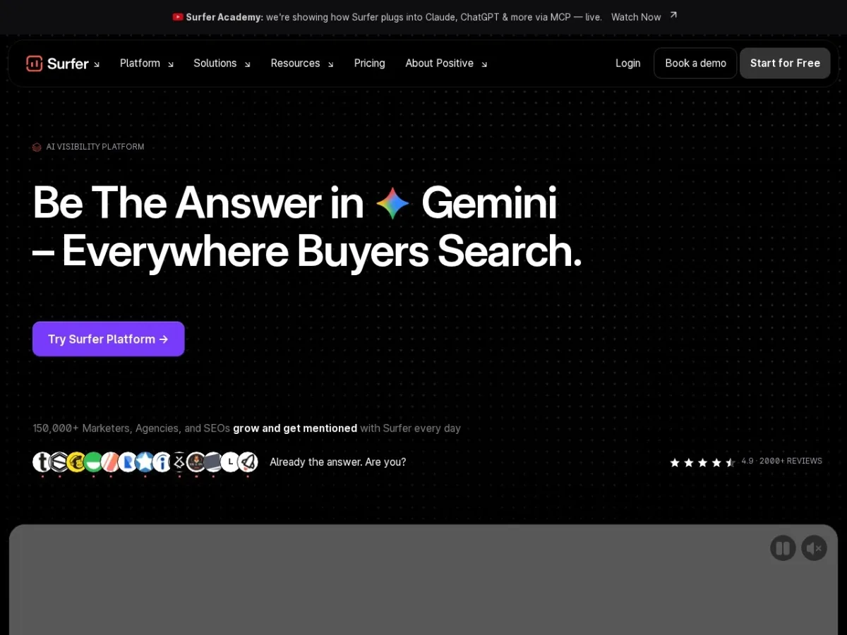 Surfer homepage preview for content optimization