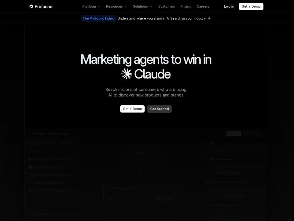 Profound homepage preview for AI answer engine visibility